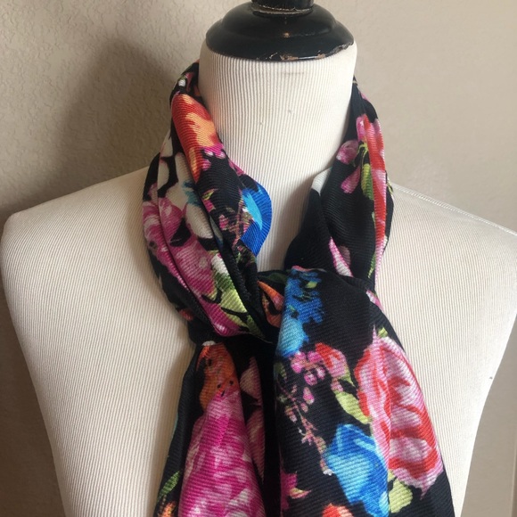 INC International Concepts Black Floral Pashmina Scarf, Pink, Blue, Green, OS! - Picture 4 of 6